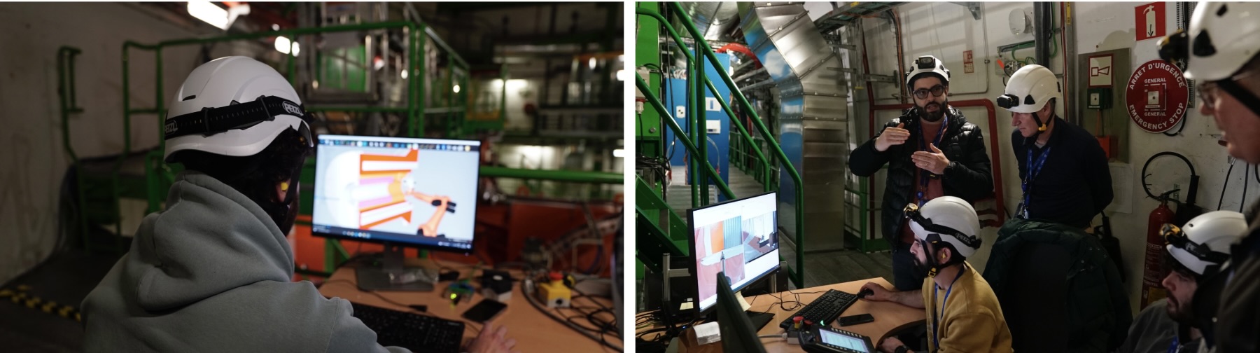 team working in front of PC controlling robot